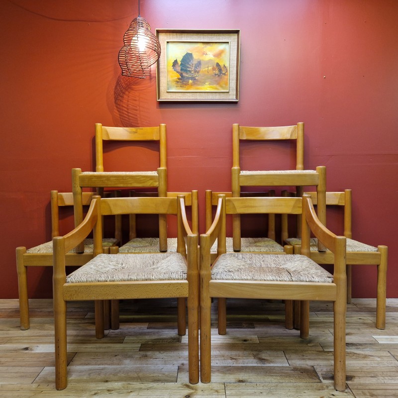 Conjunto de 8 cadeiras vintage em faia maciça de Vico Magistretti para Cassina, 1960