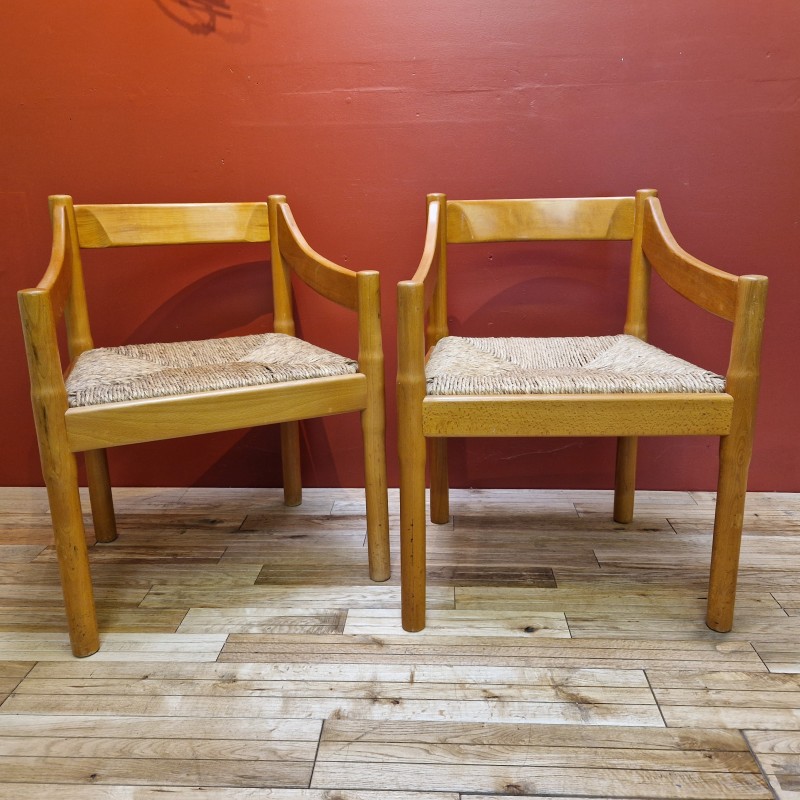 Set of 8 vintage chairs in solid beech by Vico Magistretti for Cassina, 1960