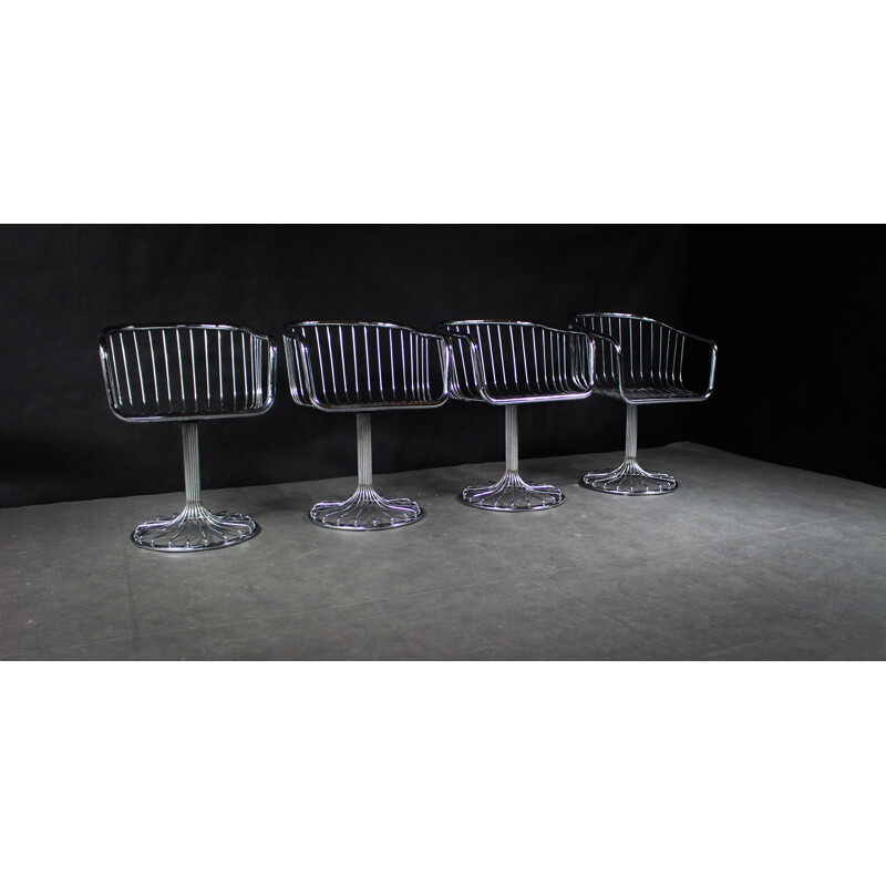 Set of 4 Scandinavian swivel chairs in chromed steel - 1960s