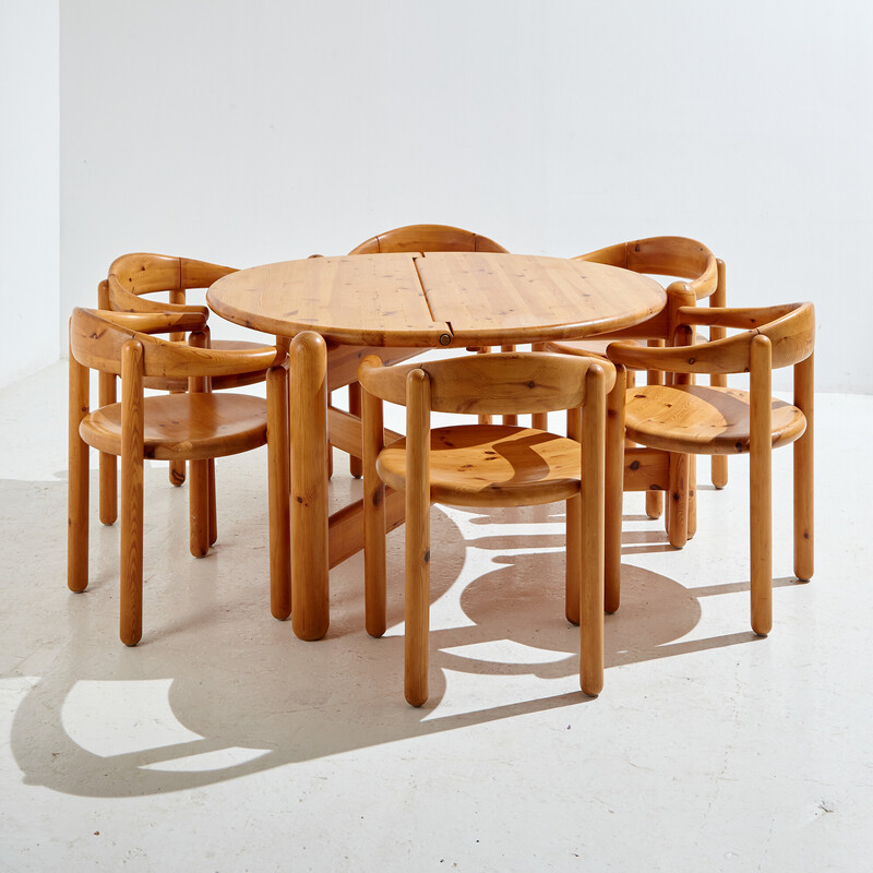 Vintage pine dining set by Rainer Daumiller for Hanex, 1980