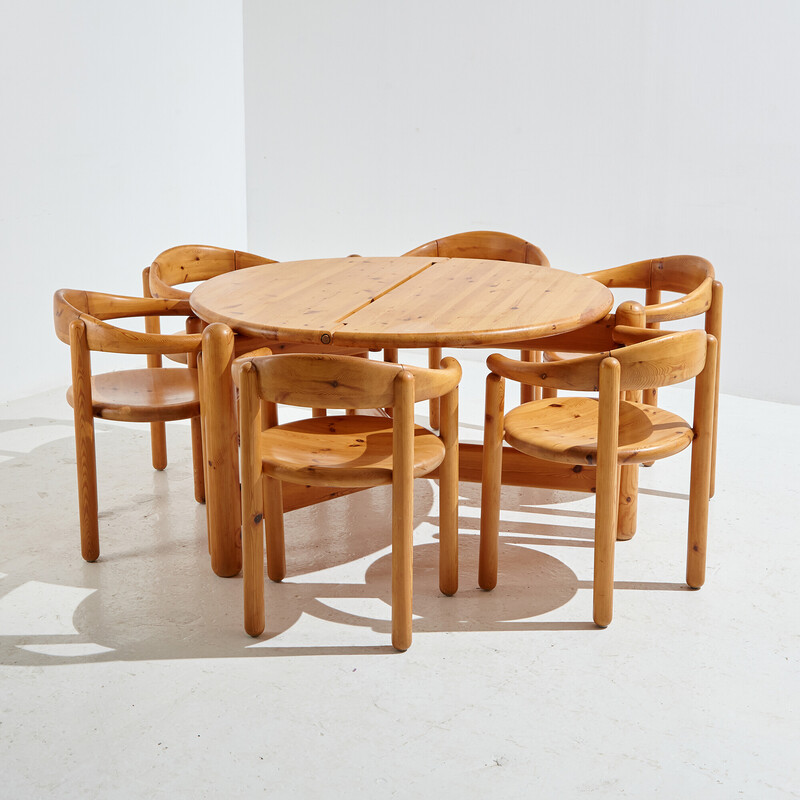 Vintage pine dining set by Rainer Daumiller for Hanex, 1980