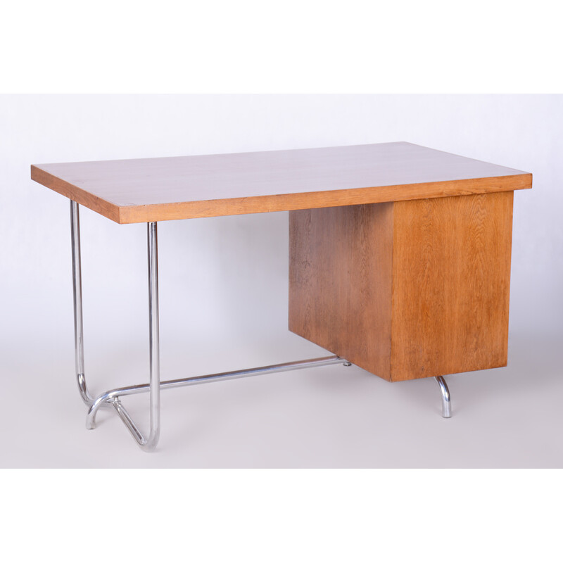 Pair of vintage desks in oak and chromed steel by Hynek Gottwald, Czechia 1930