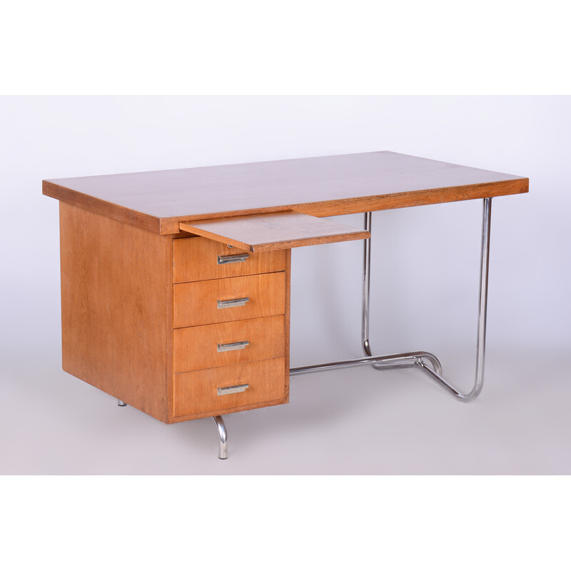 Pair of vintage desks in oak and chromed steel by Hynek Gottwald, Czechia 1930