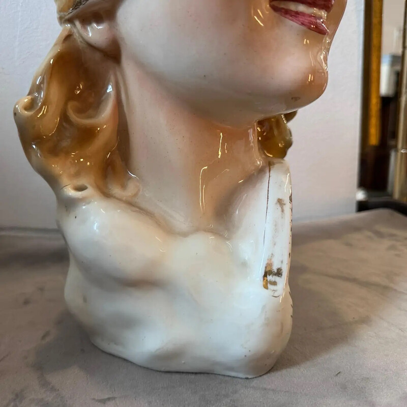 Vintage ceramic bust of the blindfolded goddess for Ceramica Artistica Punziano, 1950