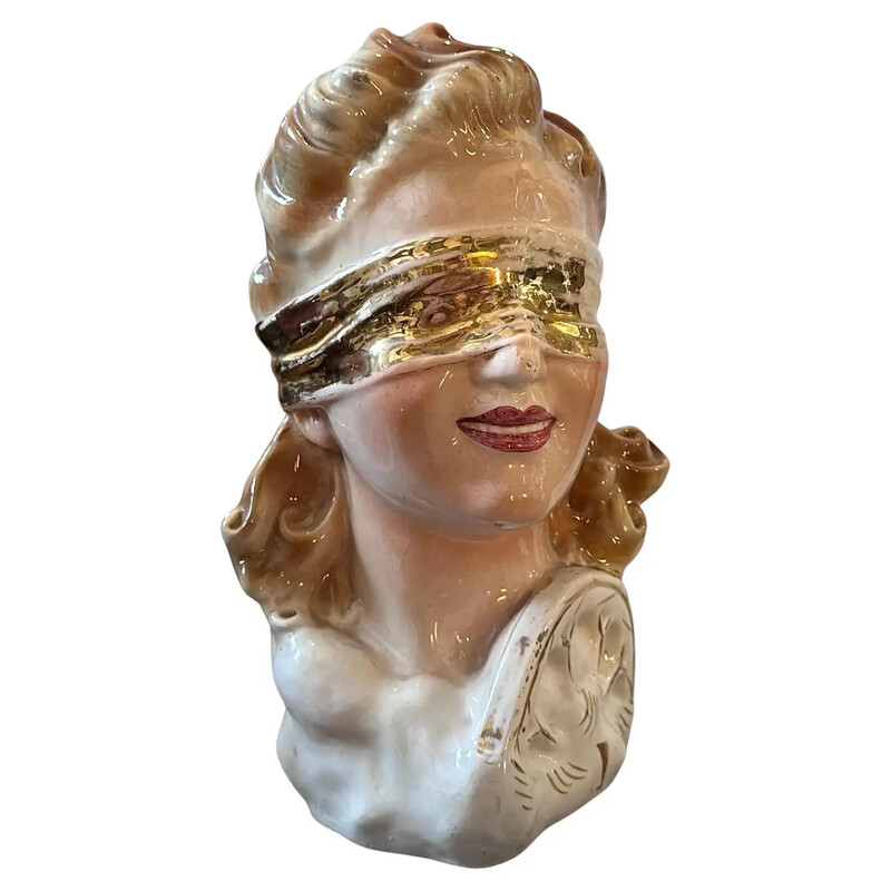 Vintage ceramic bust of the blindfolded goddess for Ceramica Artistica Punziano, 1950