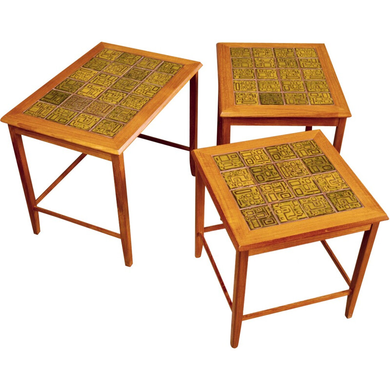 Ensemble de 3 tables basses danoises gigognes vintage en céramique- 1960