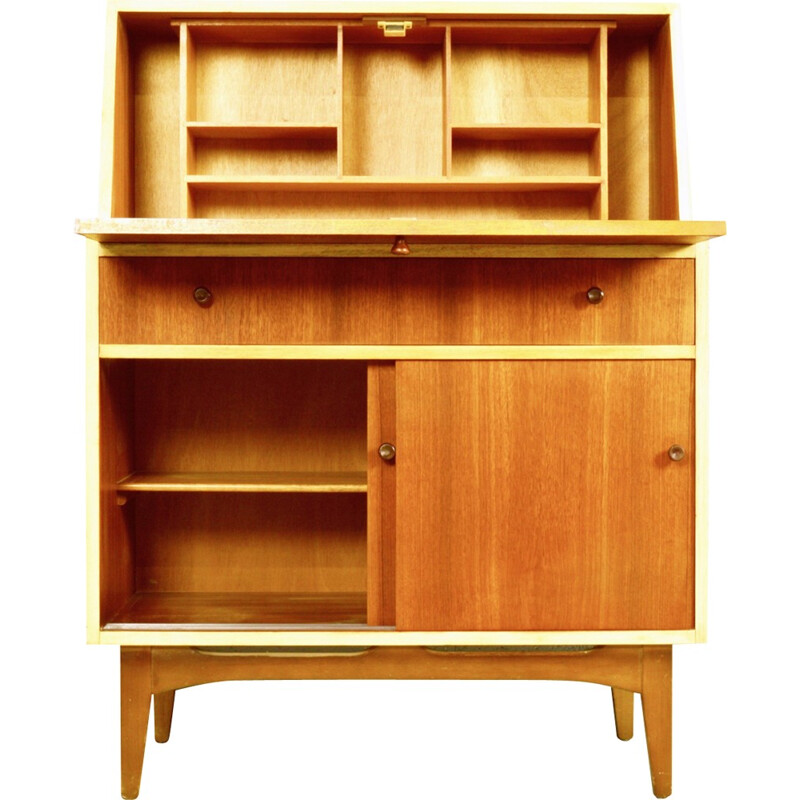 Mid-century amber teak secretary - 1960s