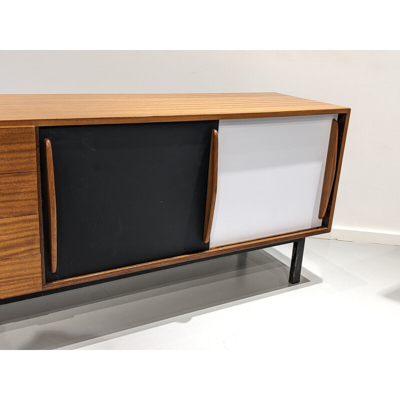 Vintage cansado sideboard in mahogany and metal by Charlotte Perriand, 1954