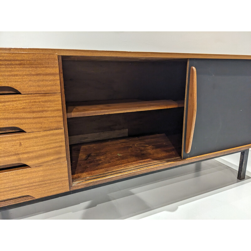 Vintage cansado sideboard in mahogany and metal by Charlotte Perriand, 1954