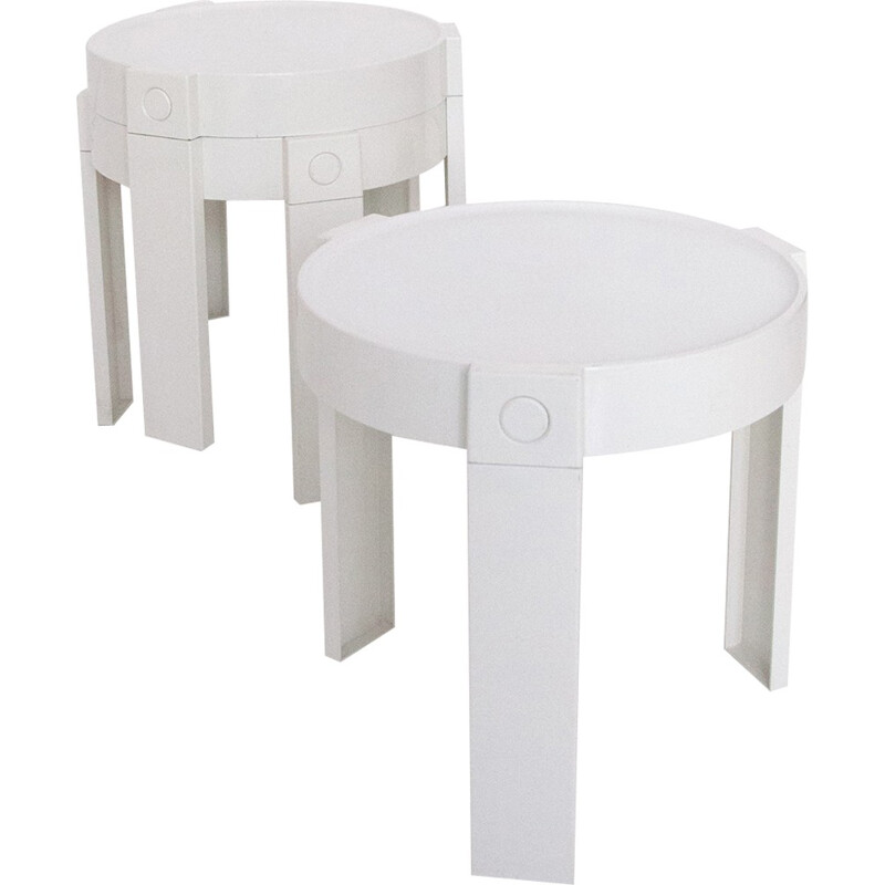 Set of 3 white stackable tables Holland - 1970s