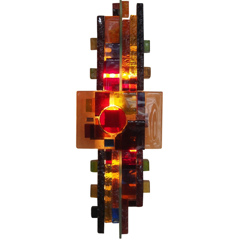 Large multicolor wall light with glass legs - 1970s