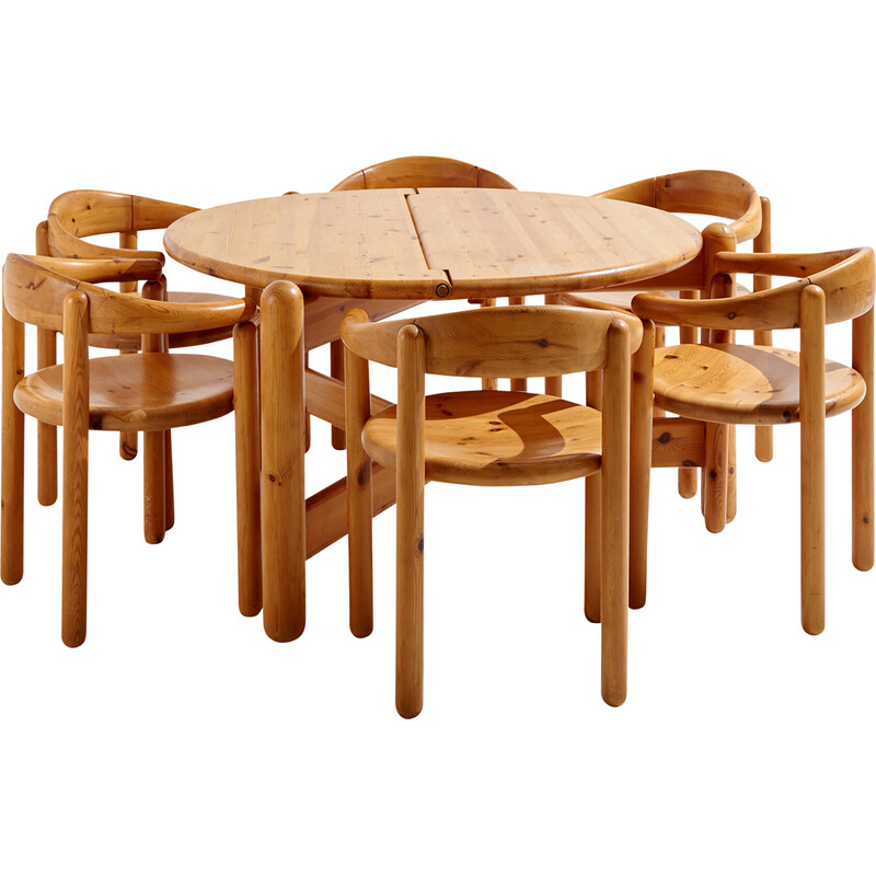 Vintage pine dining set by Rainer Daumiller for Hanex, 1980