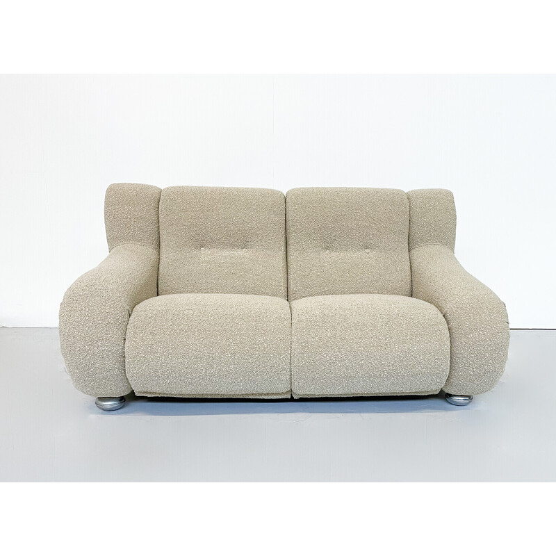 Vintage sofa in beige bouclé fabric, Italy 1960