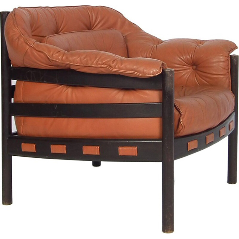 Cognac colored armchair in leather by Arne Norell  - 1960s