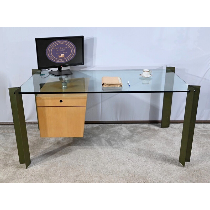 Vintage desk in glass and sycamore by Julien Rondineau for Parisian firm XI Design