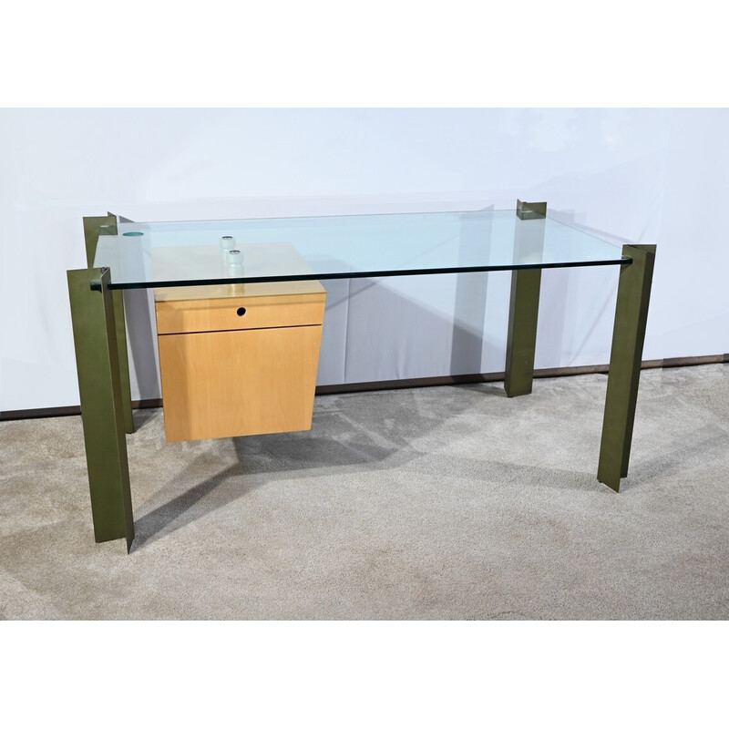 Vintage desk in glass and sycamore by Julien Rondineau for Parisian firm XI Design