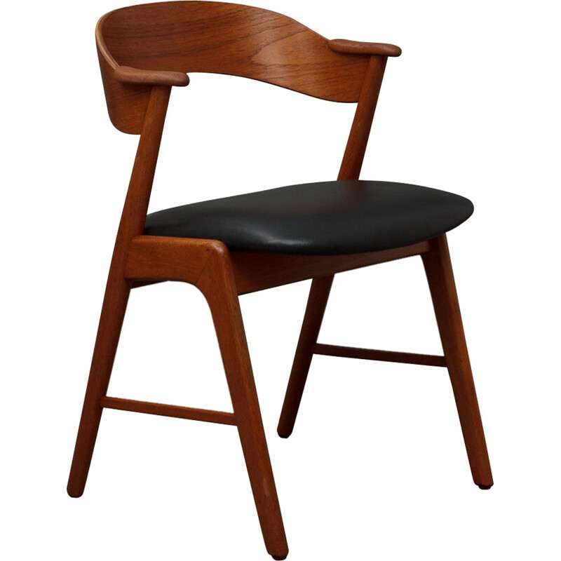 Teak chair model 32 in  black leather by Kai Kristiansen for Korup Stolefabrik - 1960s