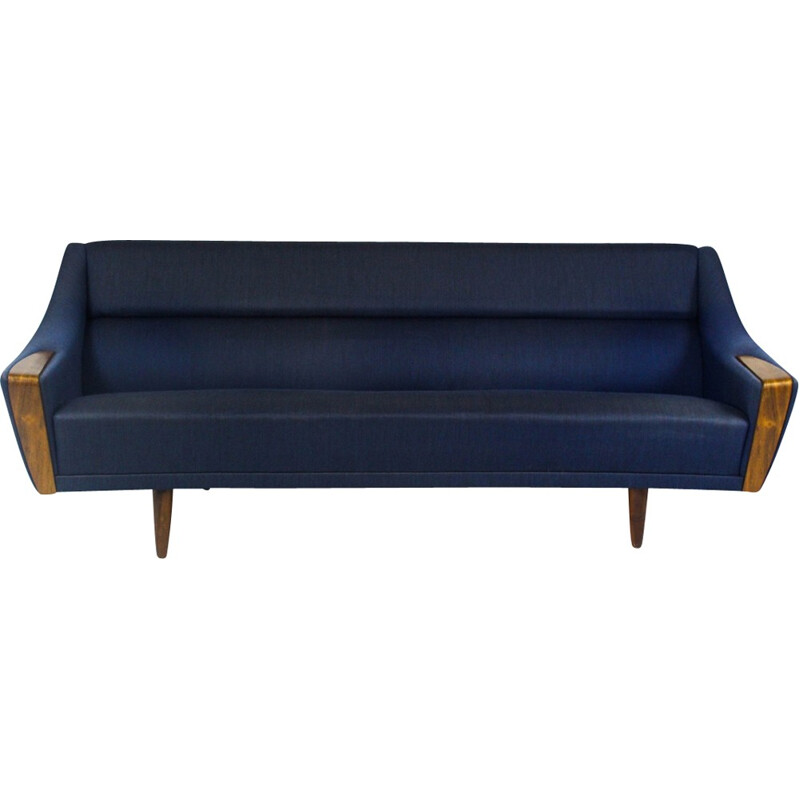 Curved mid century blue sofa in rosewood - 1960s