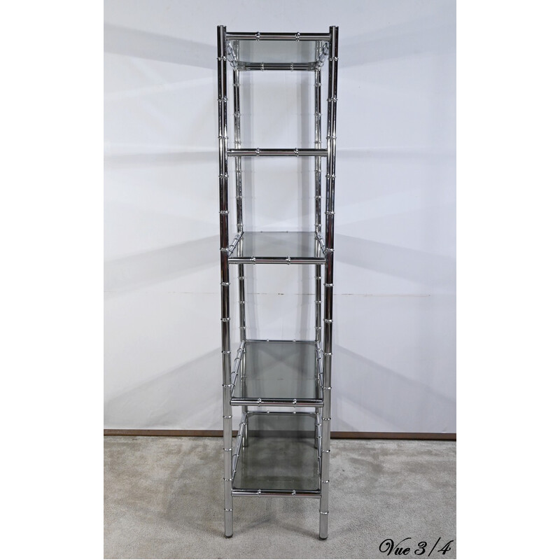 Vintage chromed metal and glass shelf with 5 levels, 1970