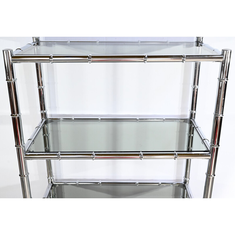Vintage chromed metal and glass shelf with 5 levels, 1970