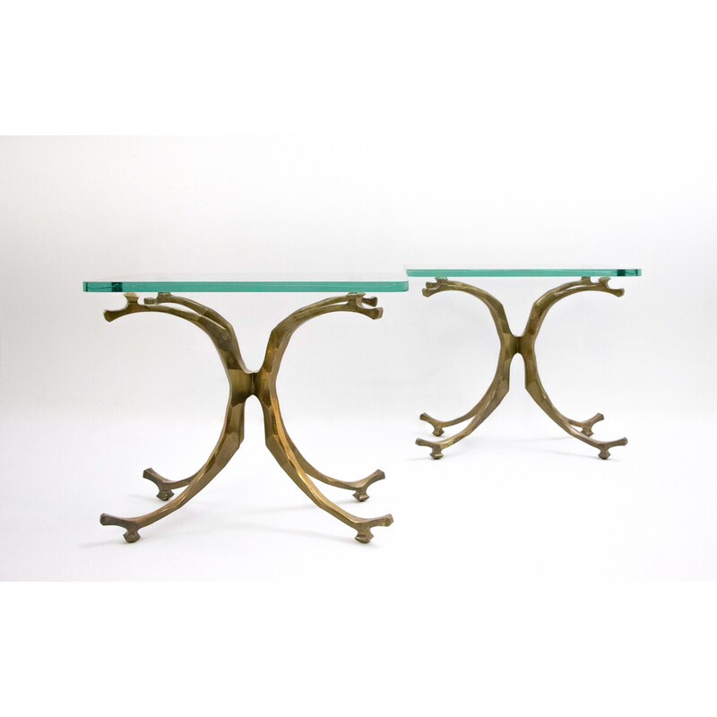 Pair of vintage “Hippocampus” coffee tables in bronze by Willy Daro, 1970