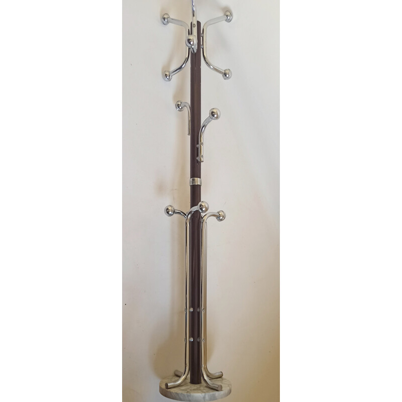 Vintage chrome-plated metal coat rack with 10 hooks, 1970