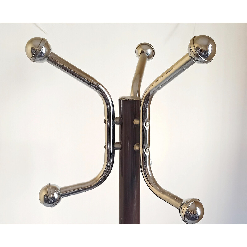 Vintage chrome-plated metal coat rack with 10 hooks, 1970
