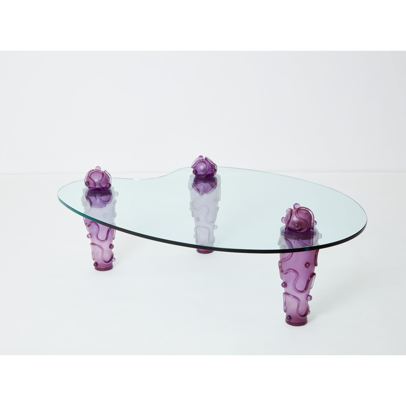 Tavolino vintage in vetro resina viola di Elizabeth Garouste e Mattia Bonetti, 1990