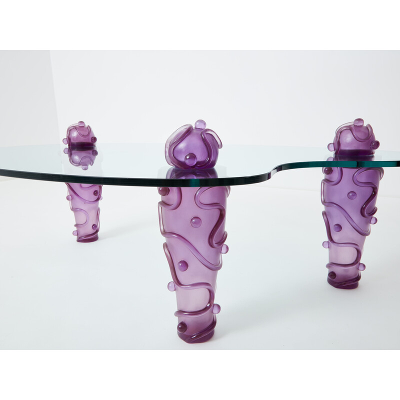 Vintage purple resin glass coffee table by Elizabeth Garouste and Mattia Bonetti, 1990