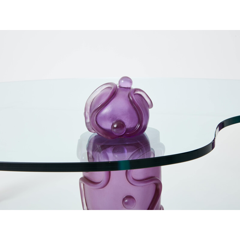 Vintage violet glazen salontafel van Elizabeth Garouste en Mattia Bonetti, 1990