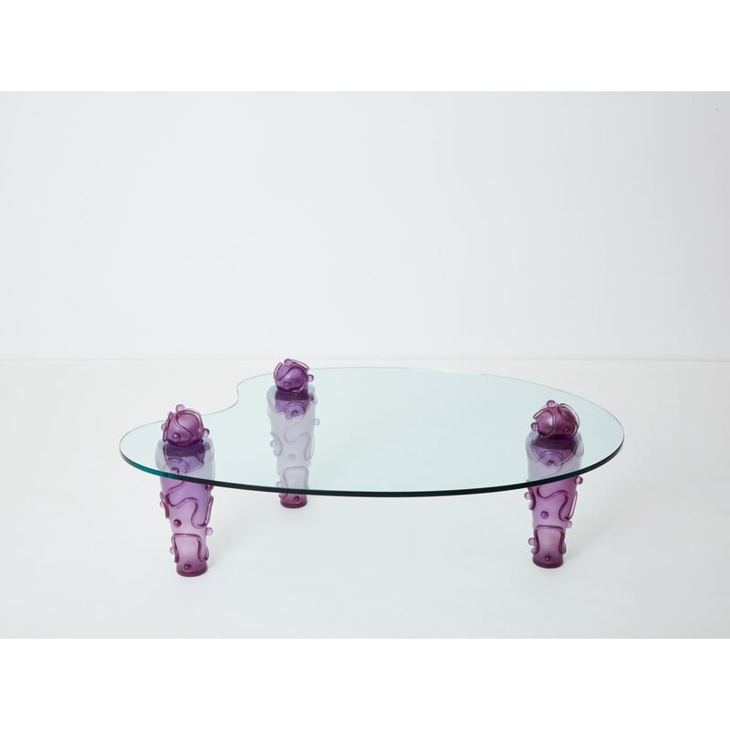 Vintage Couchtisch aus violettem Harzglas von Elizabeth Garouste und Mattia Bonetti, 1990
