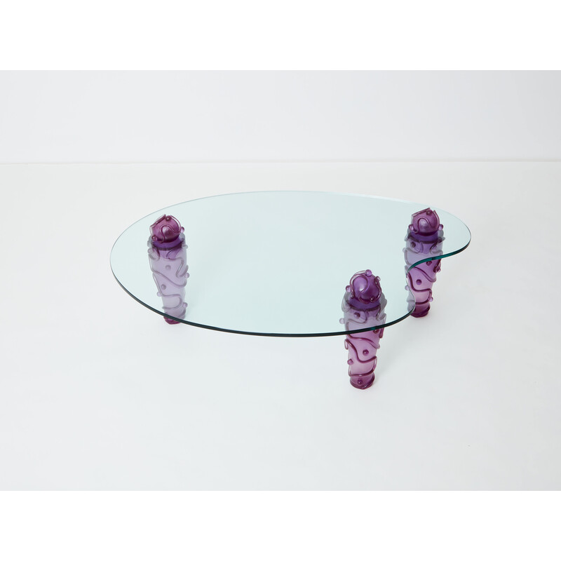 Table basse vintage en verre résine violette par Elizabeth Garouste et Mattia Bonetti, 1990