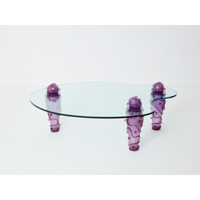 Vintage Couchtisch aus violettem Harzglas von Elizabeth Garouste und Mattia Bonetti, 1990