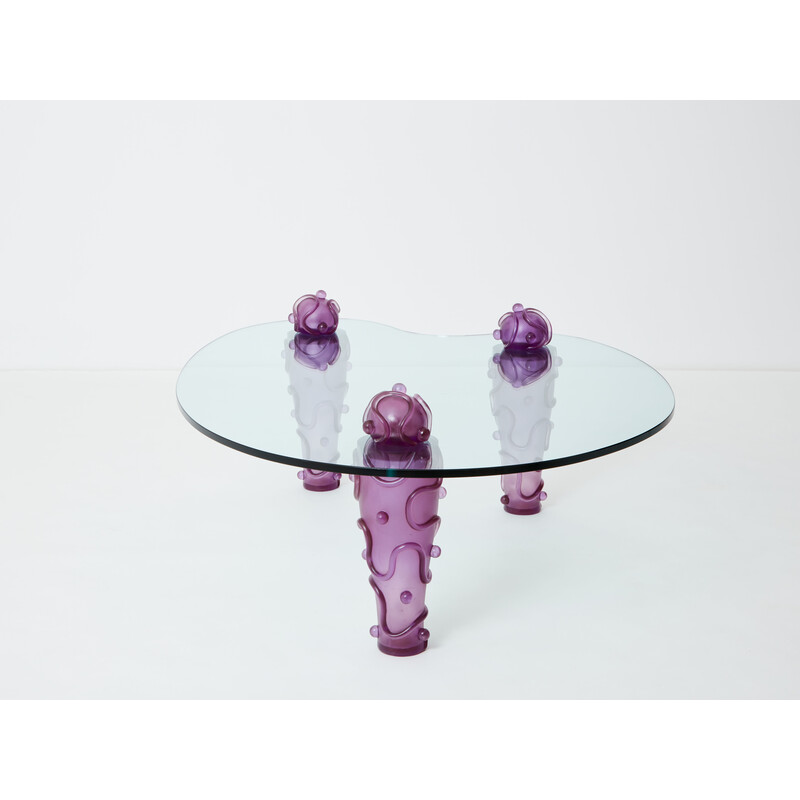 Mesa de centro vintage de cristal de resina violeta de Elizabeth Garouste y Mattia Bonetti, 1990