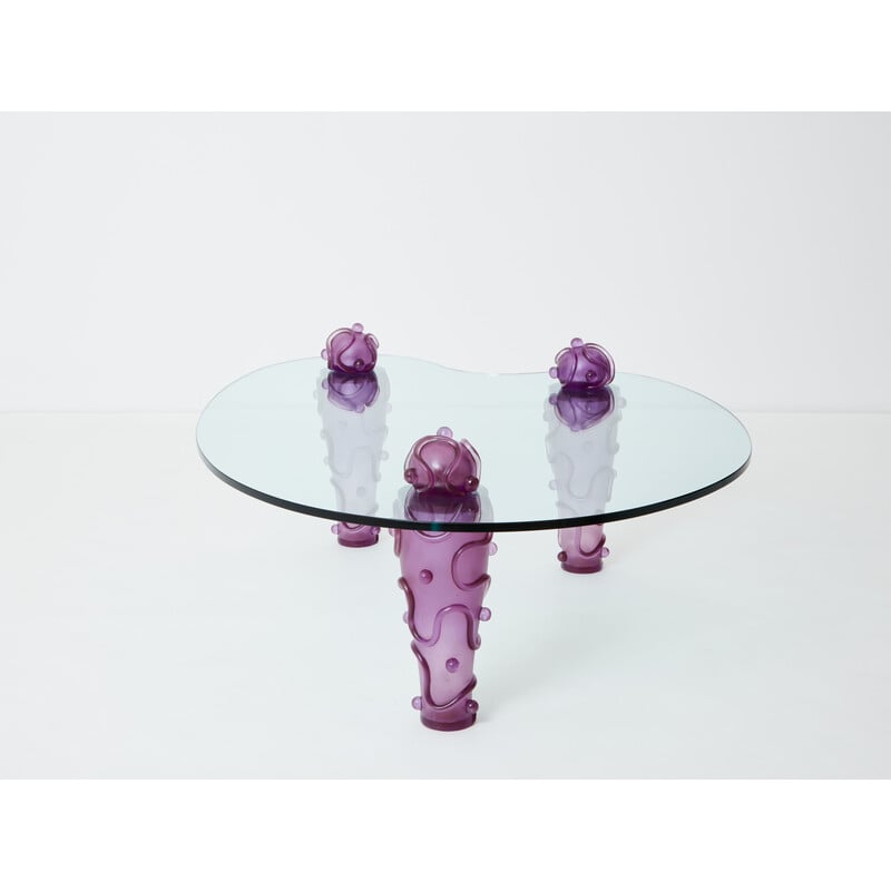 Tavolino vintage in vetro resina viola di Elizabeth Garouste e Mattia Bonetti, 1990