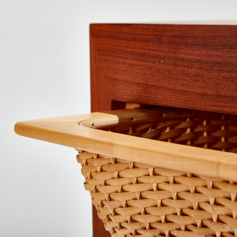 Vintage teak and wicker sewing table by Severin Hansen and produced by Haslev Møbelfabrik, Denmark 1960