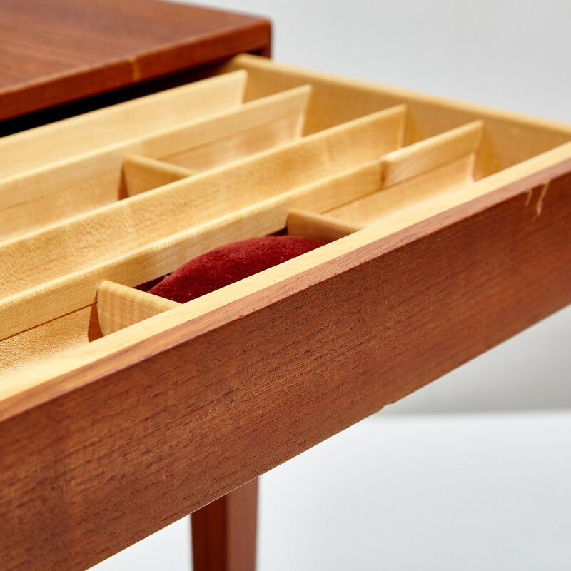 Vintage teak and wicker sewing table by Severin Hansen and produced by Haslev Møbelfabrik, Denmark 1960