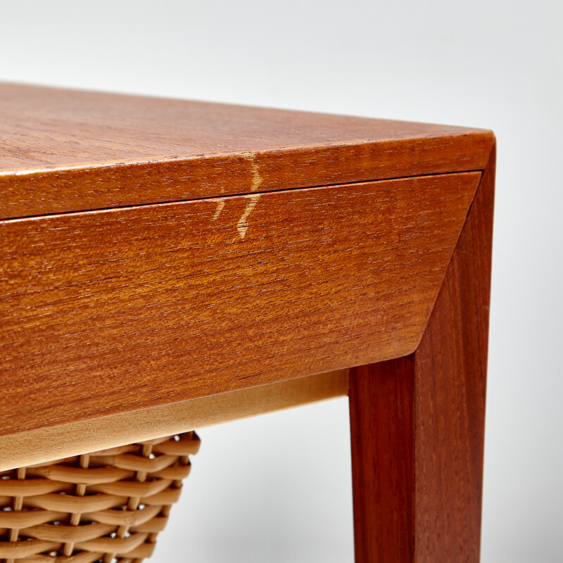 Vintage teak and wicker sewing table by Severin Hansen and produced by Haslev Møbelfabrik, Denmark 1960