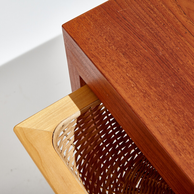 Vintage teak and wicker sewing table by Severin Hansen and produced by Haslev Møbelfabrik, Denmark 1960