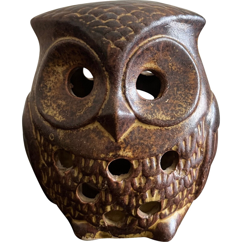 Vintage sandstone owl candlestick, 1970
