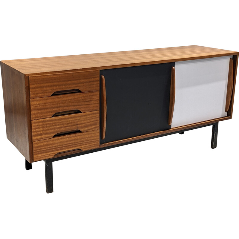 Vintage cansado sideboard in mahogany and metal by Charlotte Perriand, 1954