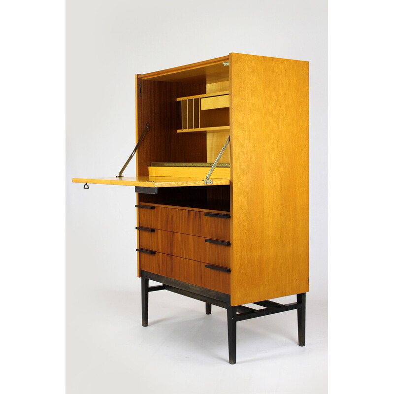 Vintage secretary in ash and mahogany for Up Zavody, Czechoslovakia 1970