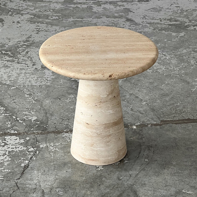 Table d'appoint circulaire vintage en travertin