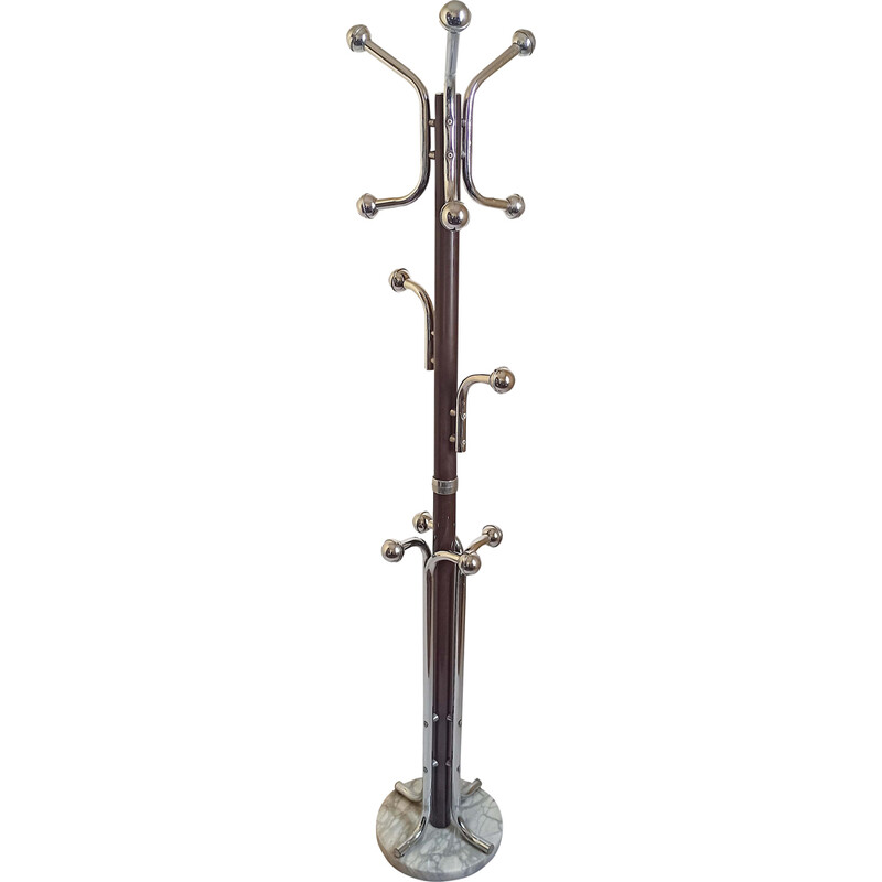 Vintage chrome-plated metal coat rack with 10 hooks, 1970