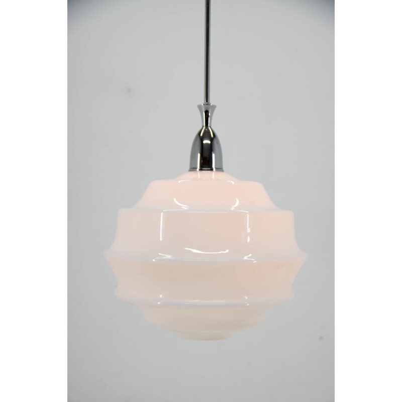 Vintage Art Deco glass pendant lamp, Czechoslovakia 1950