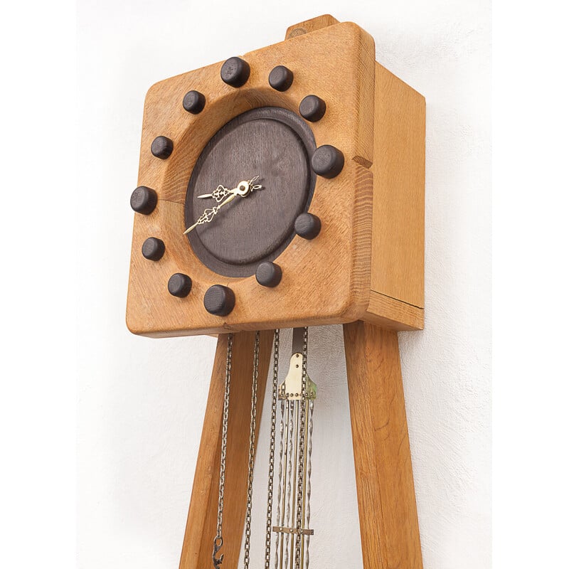 Vintage skeleton clock "Adrien" in oak by Guillerme and Chambron