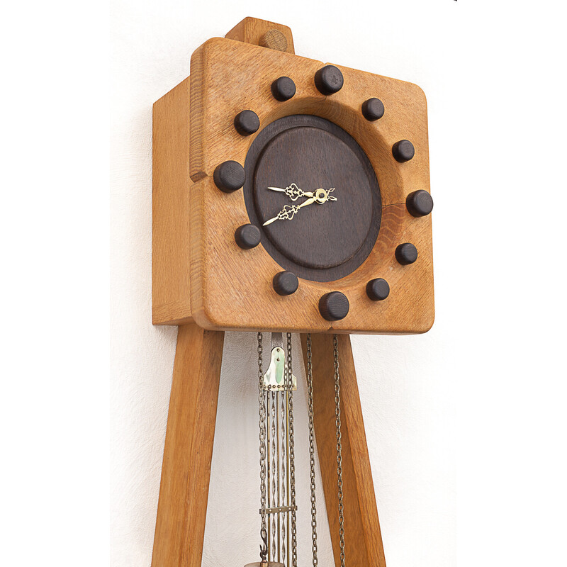 Vintage skeleton clock "Adrien" in oak by Guillerme and Chambron