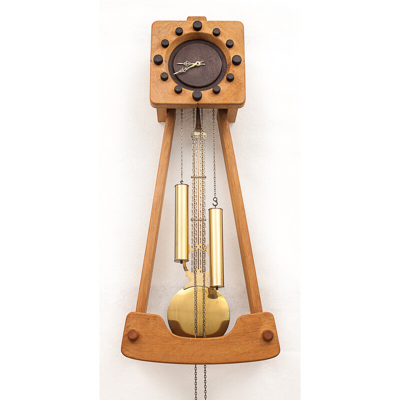Vintage skeleton clock "Adrien" in oak by Guillerme and Chambron