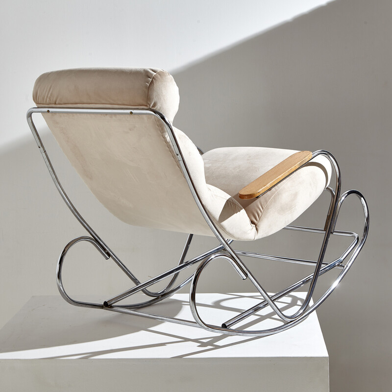 Vintage rocking chair in beech and velvet, 1970