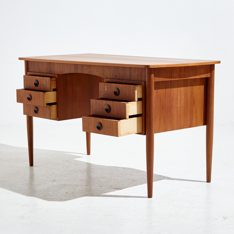 Vintage teak desk with 6 drawers, 1970